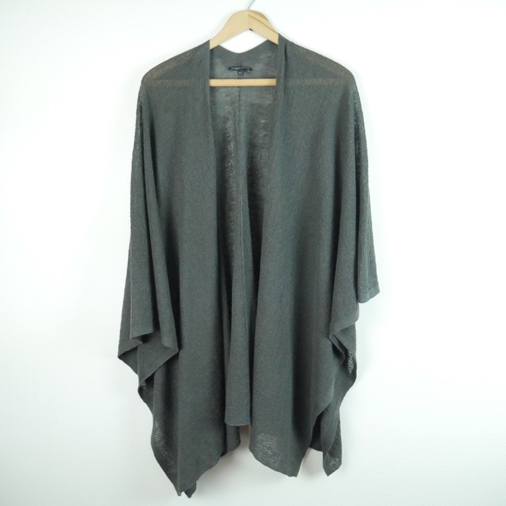 Eileen Fisher Hemp Blend Open Front Shawl Wrap Charcoal Grey OS Poncho Lagenlook